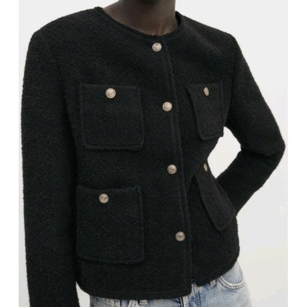 Massimo Dutti Textured Cropped Jacket Gold Buttoned with Pockets Size S NWT $229